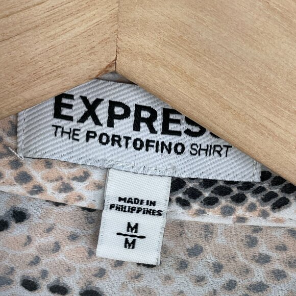 Express Portofino Shirt Womens Medium Snakeskin Button Up Blouse Roll Tab Sleeve - Picture 3 of 7